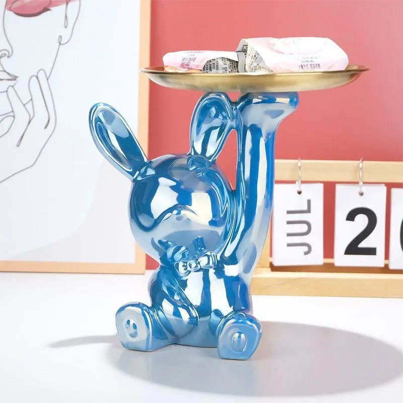 Title 10, Ins Silver Astronaut Rabbit Tray Figurines Pigg...