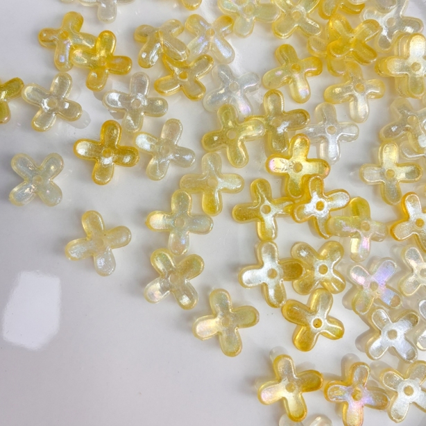 Luminous Glow-in-the-Dark 4-Petal Acrylic Flower Beads, Two-Tone Fine Glitter Center-Hole Charms For DIY Hanfu Hairpin Flower Bases.