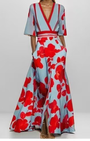 Cross Border Amazon Women's Clothing New Printed Pleated Commuting Dress With Temperament