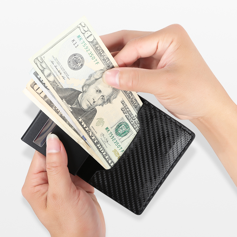 Men's Slim Wallet, RFID Metal Aluminum Shell Men's Automatic Card Ejection Wallet Card Holder