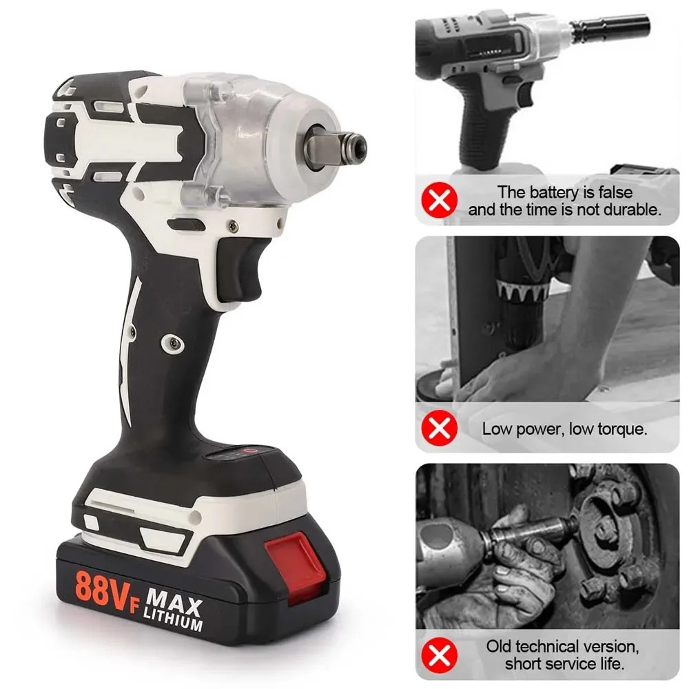21V Cordless Electric Impact Wrench Drill Gun Ratchet Driver W 2 Battery