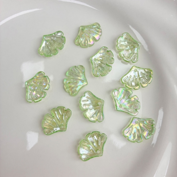 Translucent AB Iridescent Scallop Leaf Charms, Top-Hole Ribbed Acrylic Fan Pendants For DIY Hanfu Hairpins, Earrings & Necklace Drops.
