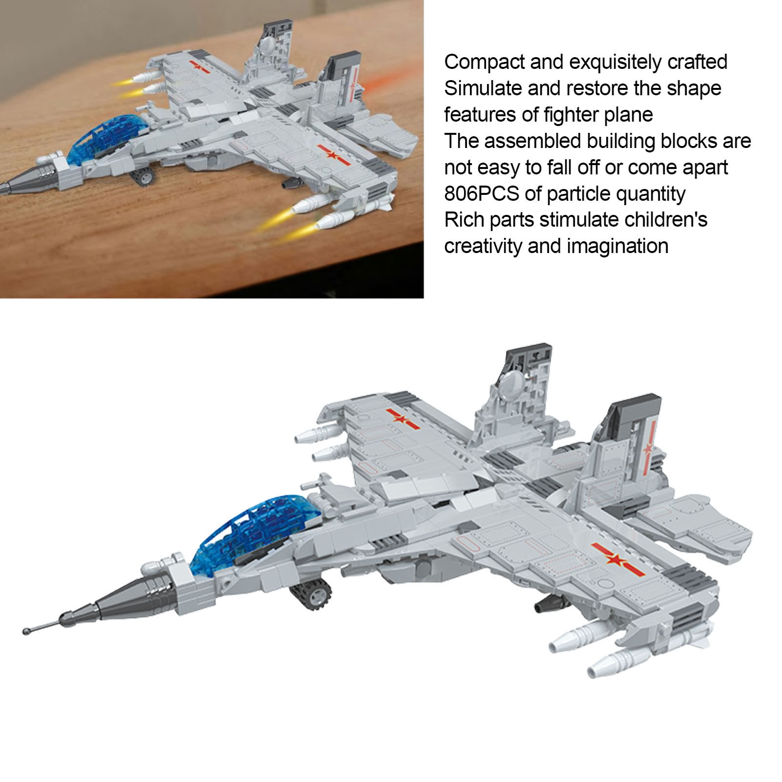 Fighter Building Block Set With Small Figurine High Simulation Educational Airplane Model Building Kit For Kids Boys