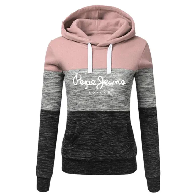 Hoodie Stitching Printed Women's Sweater Pink White - Shop at LoveMi