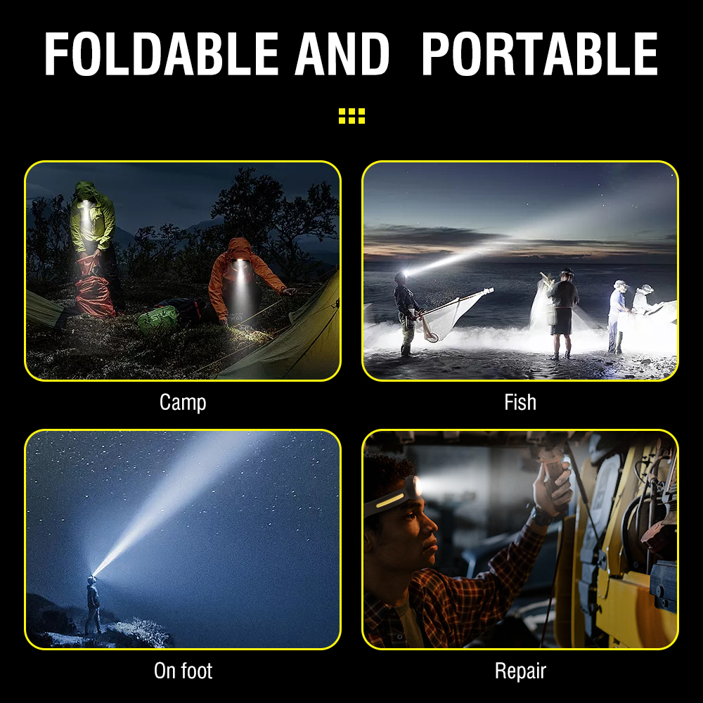 BROUIT COB LED Headlamp Sensor Head Light Rechargeable Flashlight For Emergency — image 10