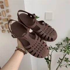 Women's Openwork Woven Vintage Roman Sandals - Brown - View 1