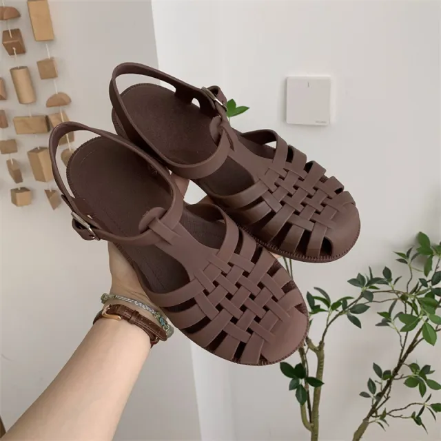 Women's Openwork Woven Vintage Roman Sandals Brown - Shop at LoveMi