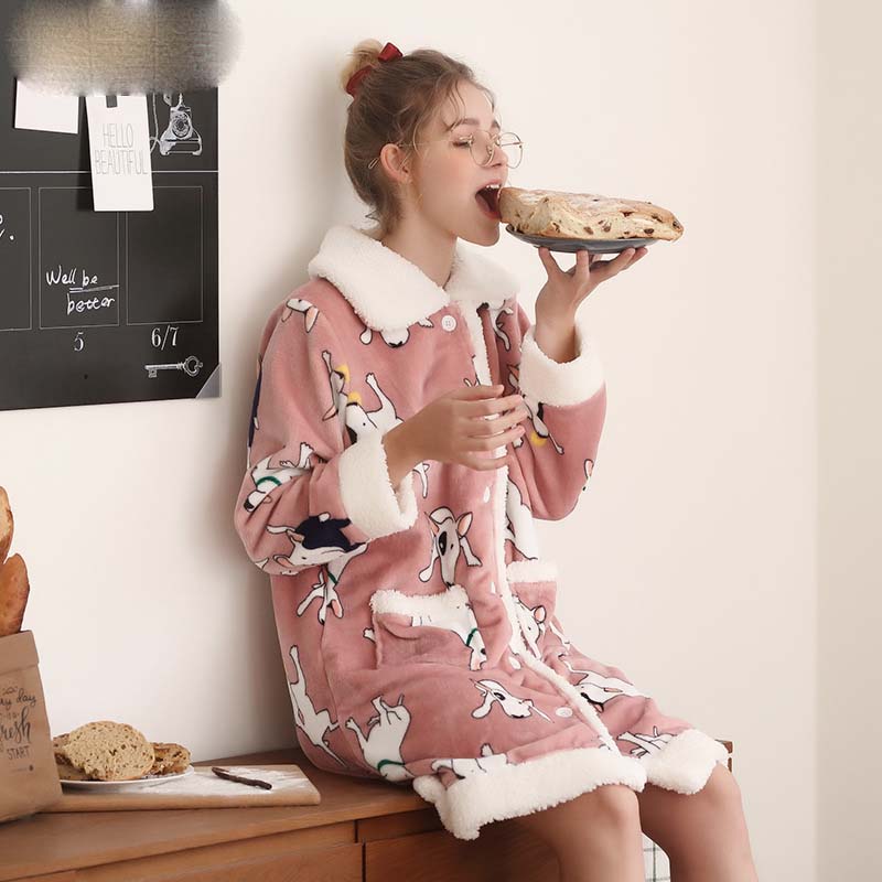 Title 5, Thick Cartoon Cute Flannel Cardigan Nightgown