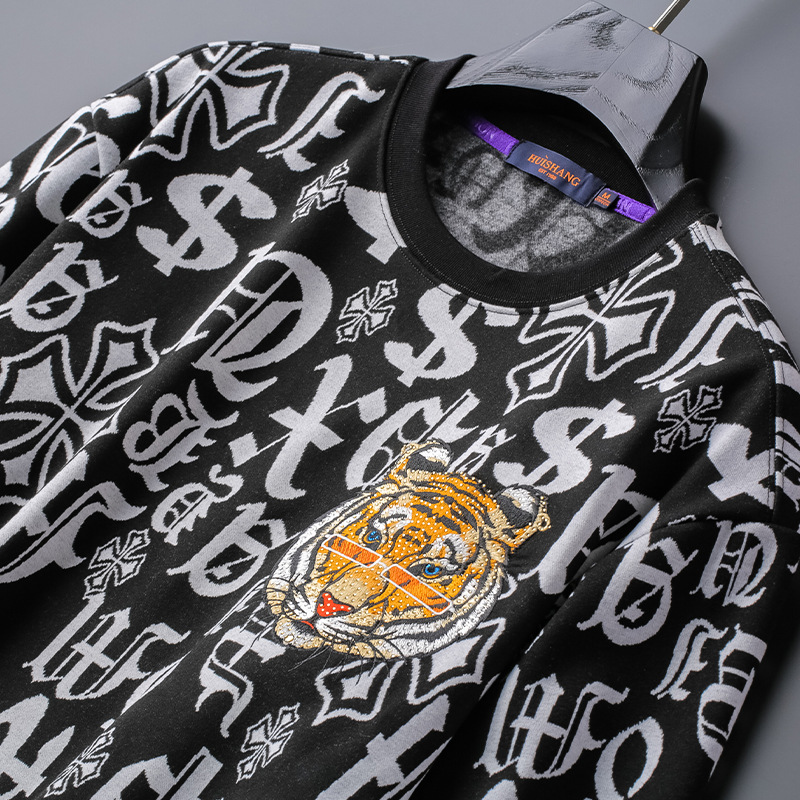 Tiger Head Fashion Round Neck Men's Long Sleeve Trend