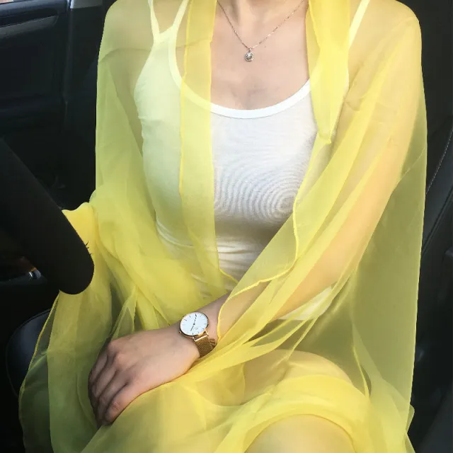 Thin Versatile Solid Color Beach Towel Chiffon Sunscreen Shawl Scarf Yellow - Shop at LoveMi