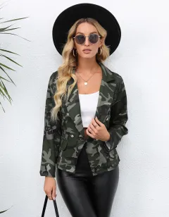 Ladies Fashion Print Lapel Small Blazer - Camouflage - View 1