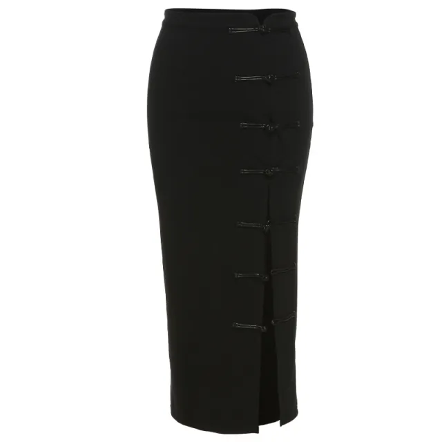 Solid Color Slim High Fanny Pack Hip Fashion Sexy Slit Half Skirt Black - Shop at LoveMi