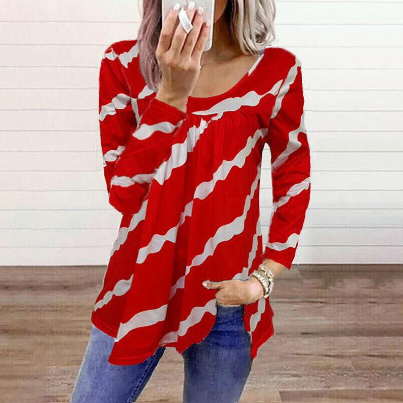 Title 5, Women Top Stripe Print Loose Long Sleeves