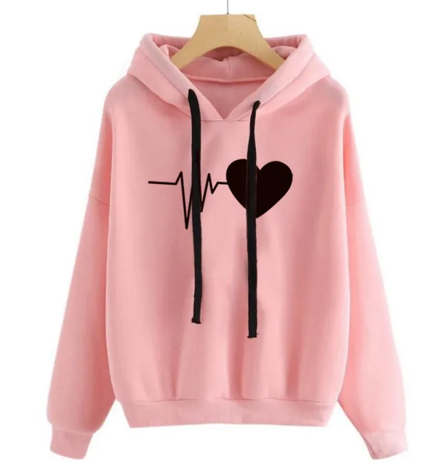 Heart Print Streetwear Hoodies Women Sweatshirt Spring Autumn Long Sleeve Hoodie Clothes Pink - Shop at LoveMi