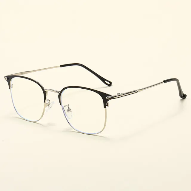 Retro Square Anti Blue Optical Glasses Myopia Glasses Frame Black And Silver - Shop at LoveMi