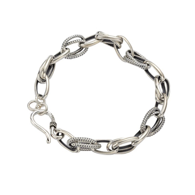Sterling Silver Vintage Distressed Thick Chain Bracelet