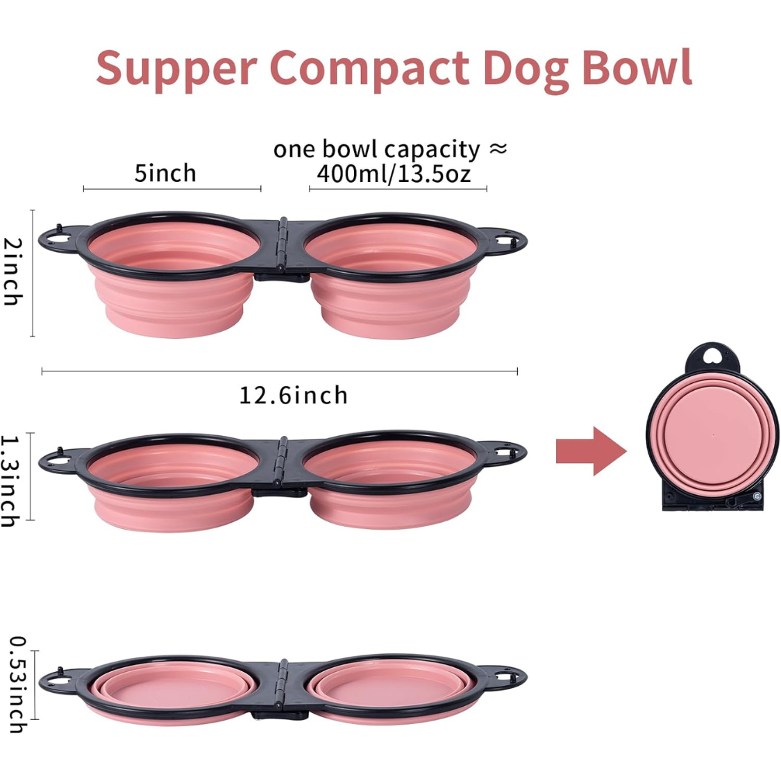 Double gamelle pliable pour chien, bord renforcé, rabattable à 180 degrés – Image 2