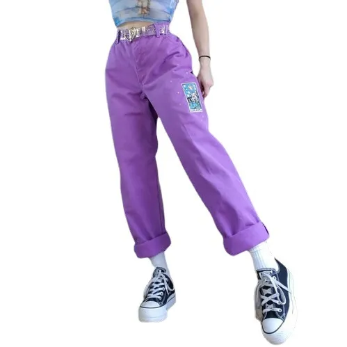 Ladies Mid Waist Temperament Commuter Purple Loose Jeans Purple - Shop at LoveMi