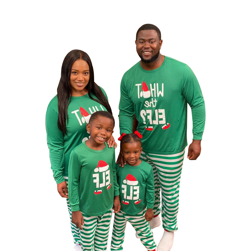 Christmas Print Round Neck Long Sleeve Fashion Casual Parent Child Suit Green - Shop at LoveMi
