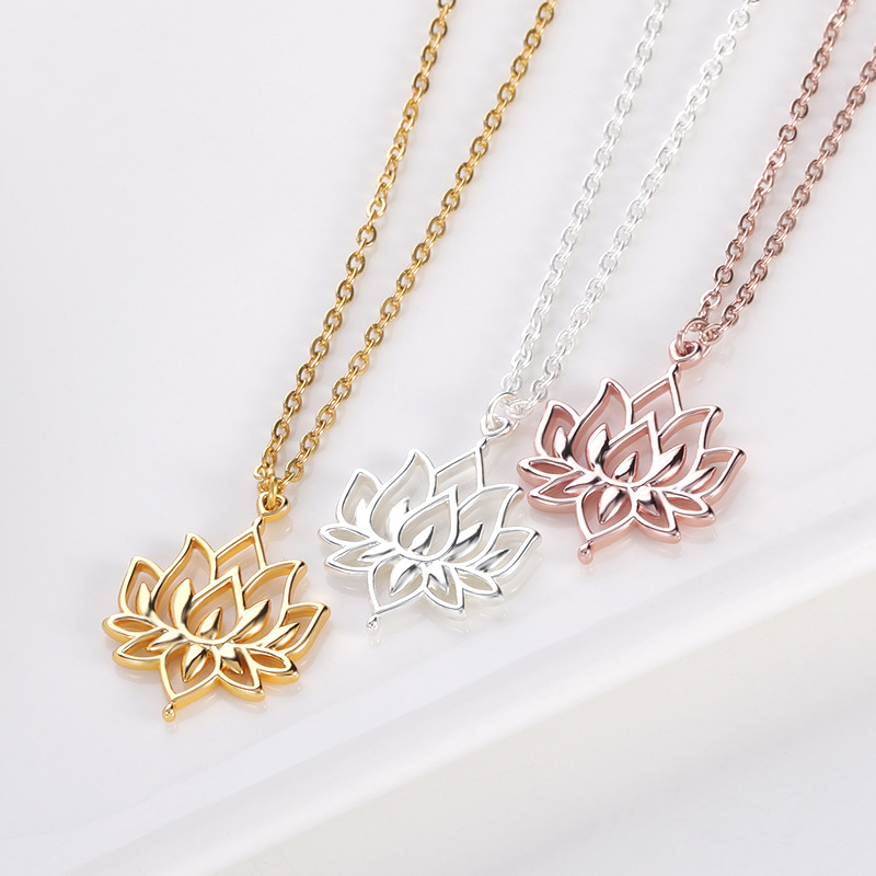 Simple Hollow Lotus Necklace Ladies Necklace Plant Series Summer Accessories Lotus Necklace