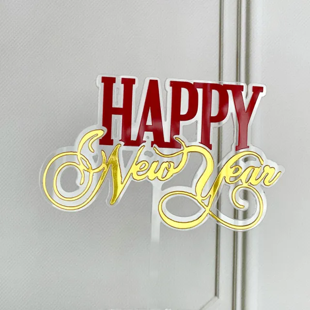 Acrylic New Year Cake Decoration Happy New Year Party Plugin Red And Gold - Shop at LoveMi