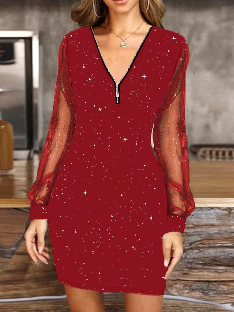 Women's V-neck Sparkling Dress