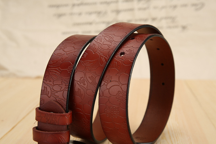 Title 12, All-match Ladies Cowhide Embossed Leather Belt