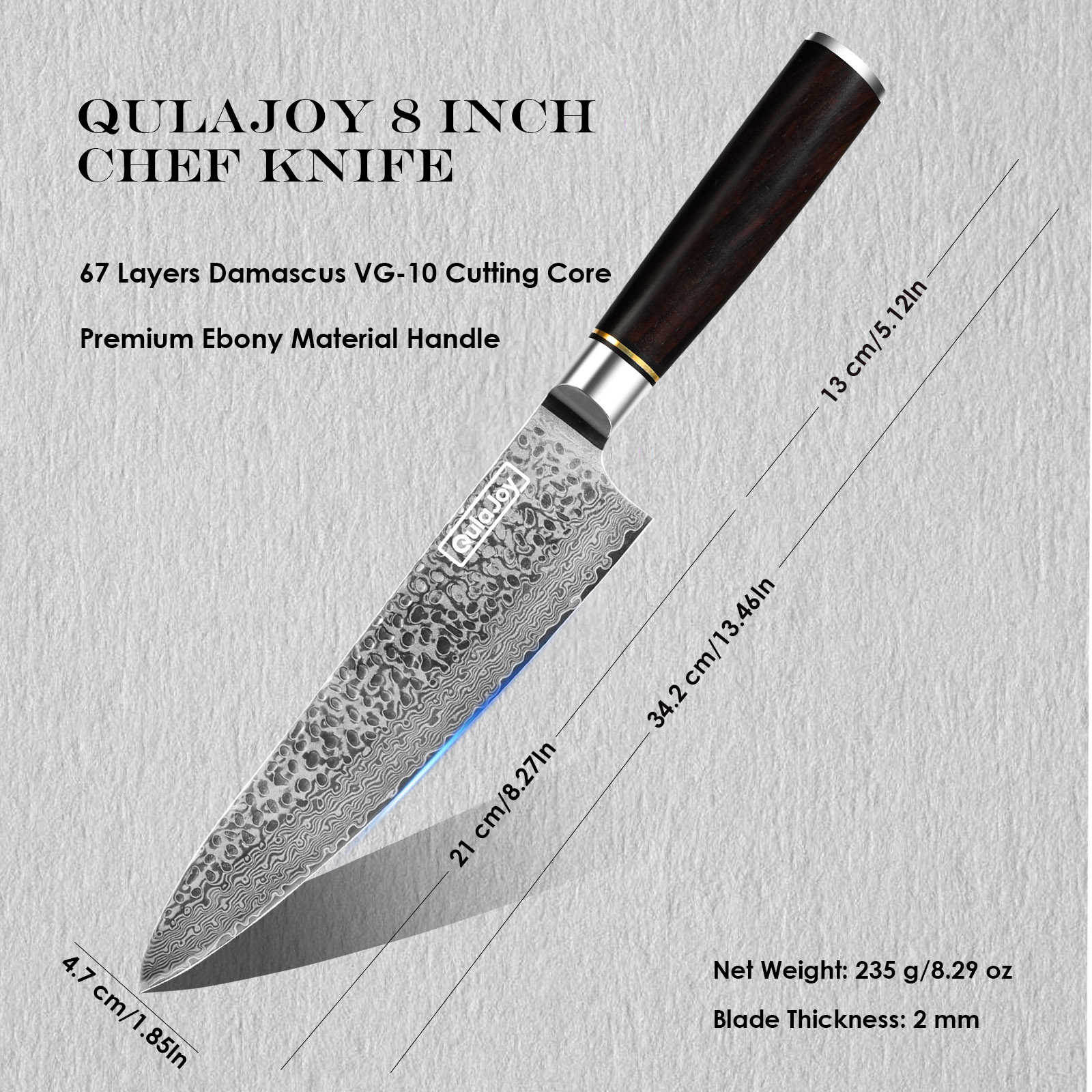 Qulajoy 7 Inch Santoku Knife- Ultra Sharp Japanese 67 Layers Damascus VG-10 Steel Core - Professional Hammered Chef Knife - Ergonomic G10 Handle With Sheath