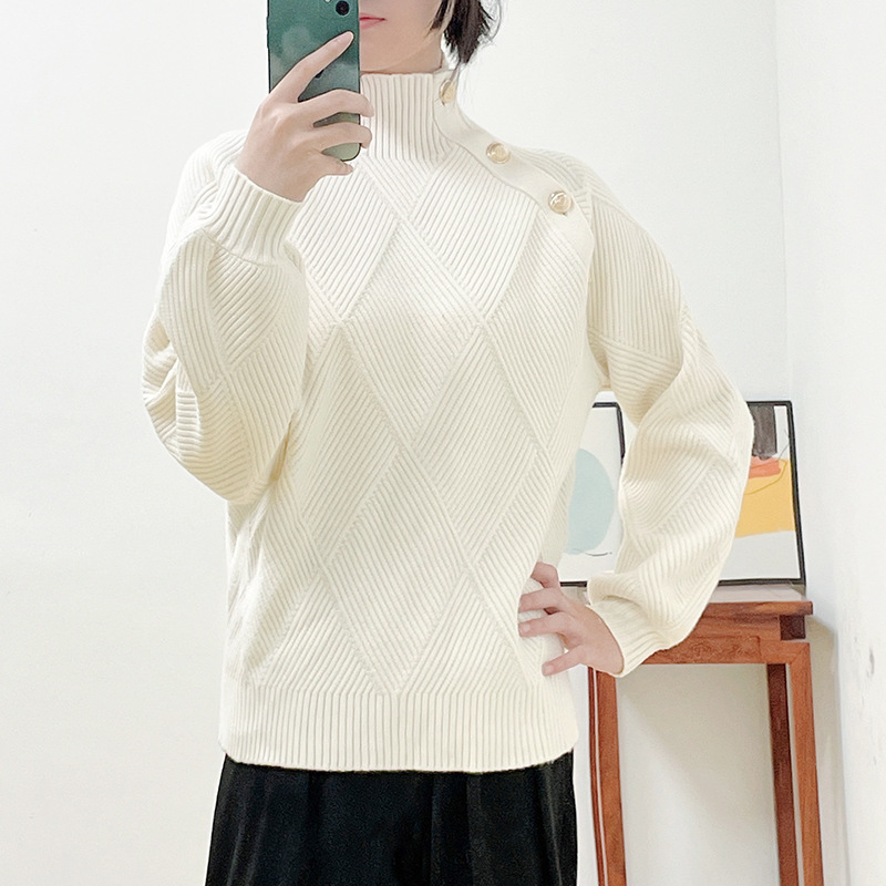 New Checked Half Turtleneck Sweater Women's Loose Lazy Pullover Sweater