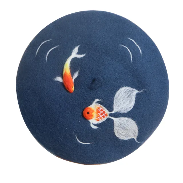 Small Design Wool Felt Beret Dark Blue - Shop at LoveMi