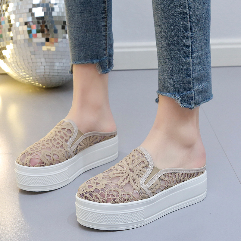 Ladies Breathable Muffin Mesh Hollow Toe Thick Sole Casual Shoes