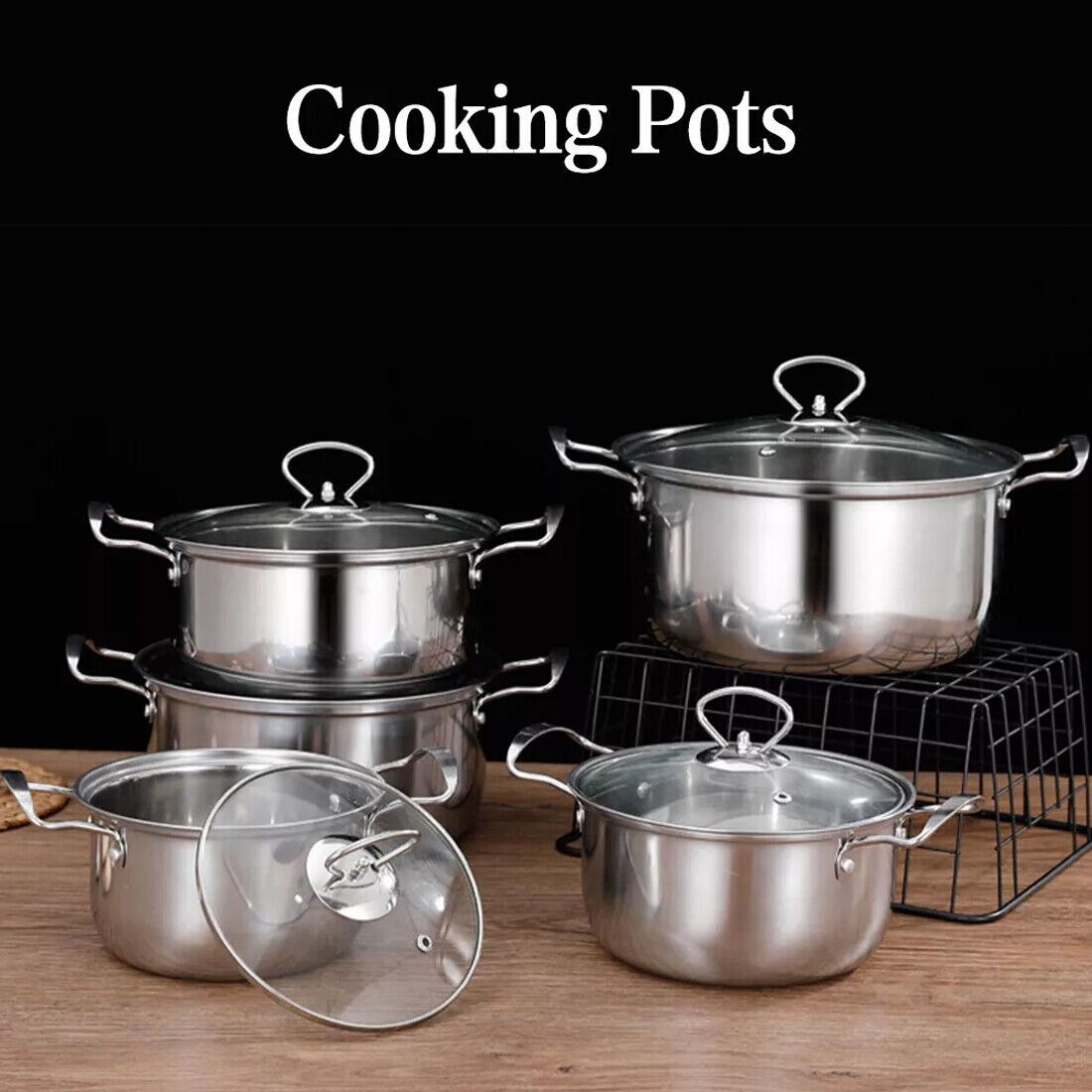 11PCS Induction Non Stick Stainless Steel Cookware Cooking Pot Pan With Lids Set — image 6