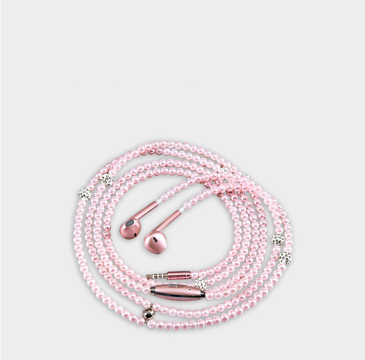 Earplugs Pearl Necklace Fashion Subwoofer Wire Control With Wheat Earphone Cable Female - Image 3