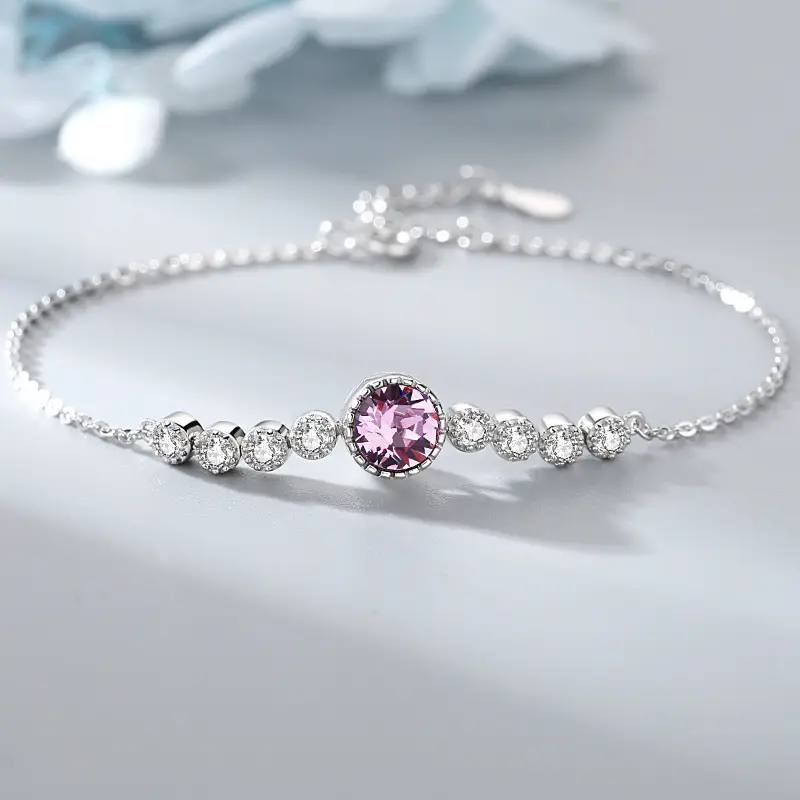 Ocean Heart Crystal Bracelet Women S925 Pure Silver