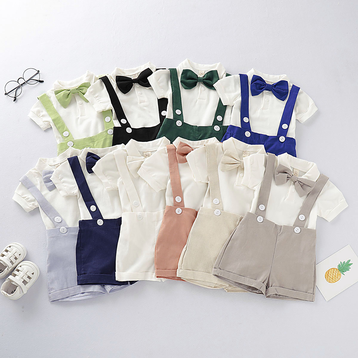 Boys Gray Blue Multicolor Suspenders With Bow
