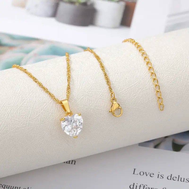 Stainless Steel Chain Large Zircon Pendant