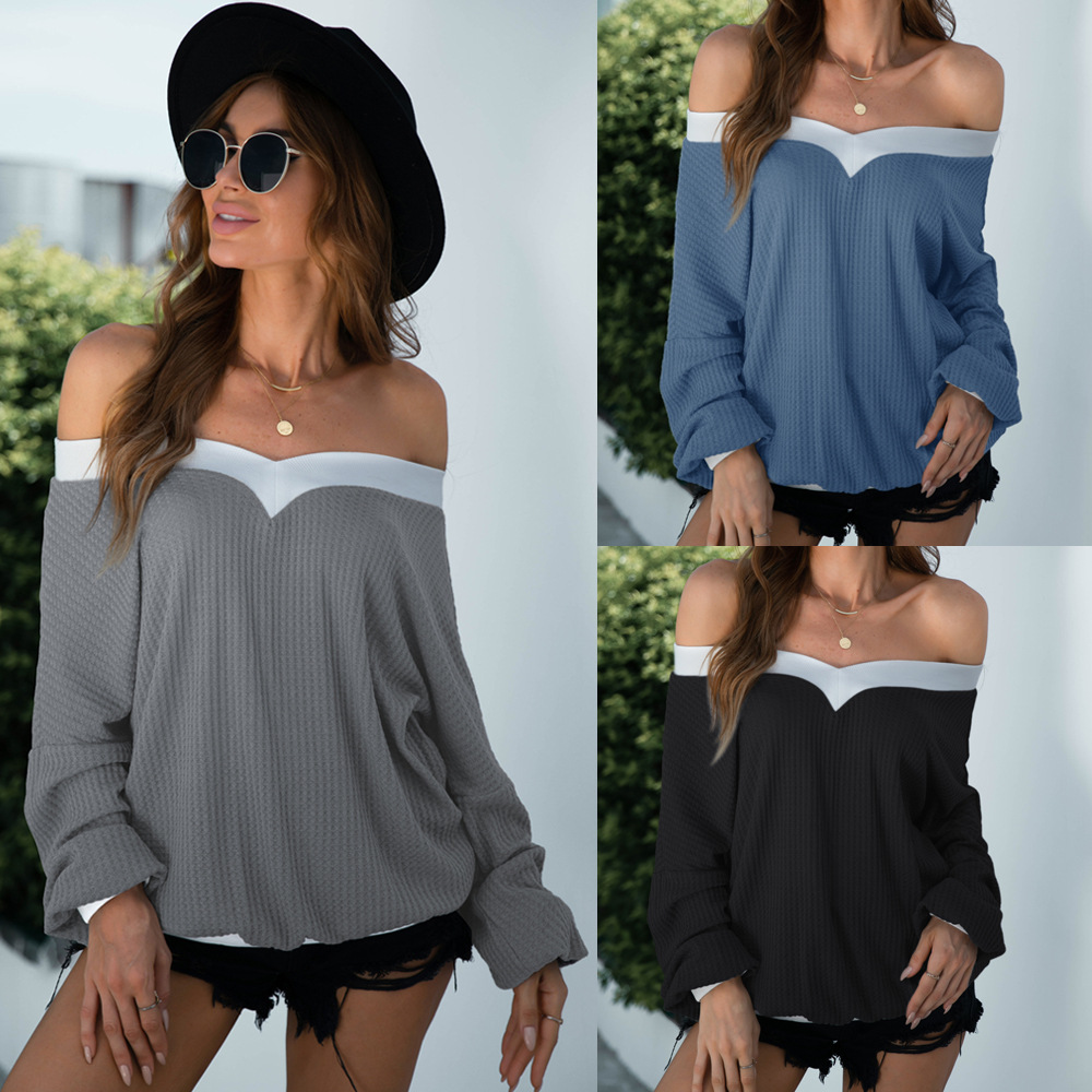 Hot Sale Long Sleeve V-Neck Off Shoulder Knit Top