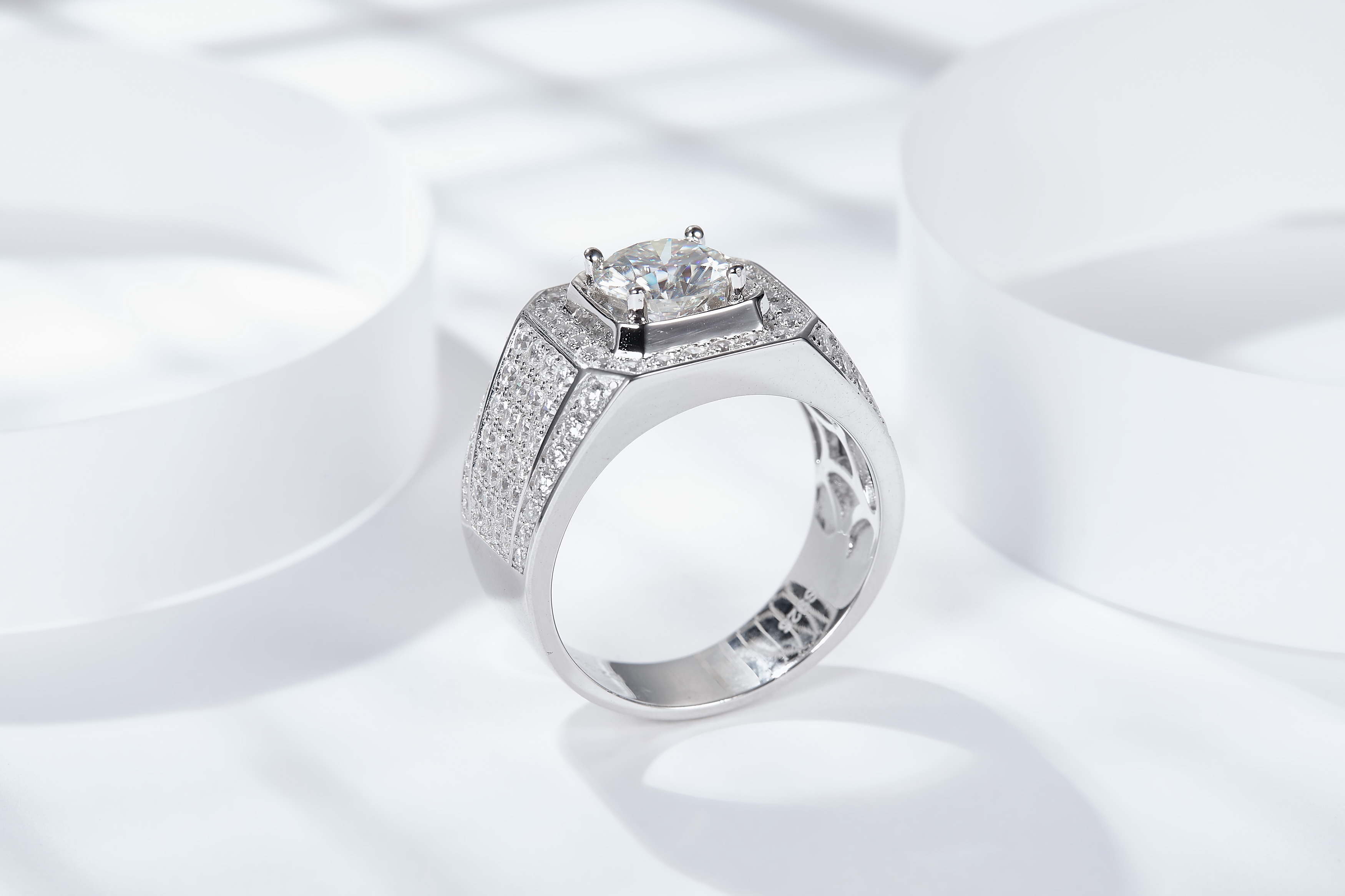 S925 Sterling Silver Moissanite Ring 1-2-3-5CT Iced Out Octagon Halo Pave Band With GRA Certificate Platinum Plated Luxury Jewelry Gift Box For Men Or Women
