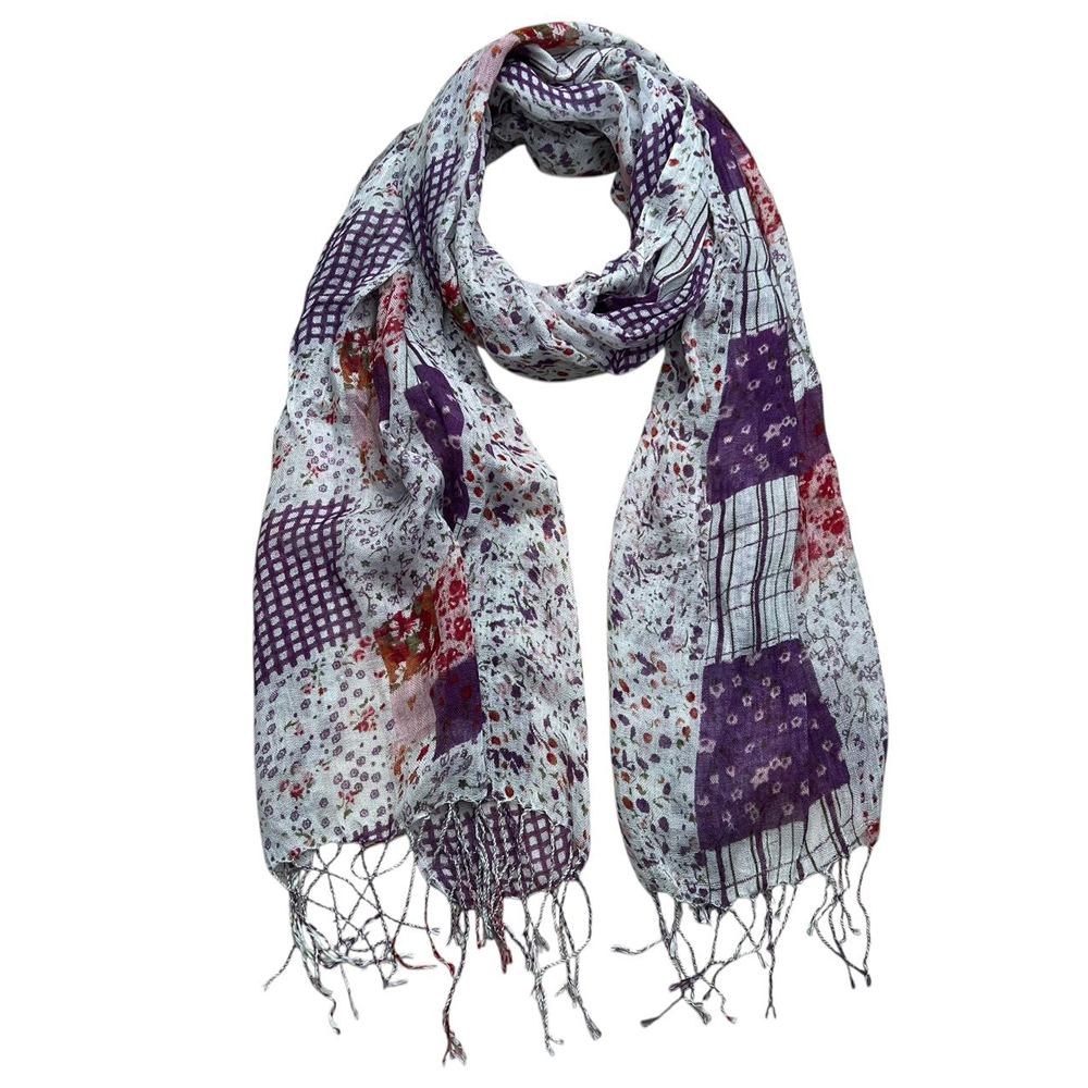 2pcs Feather Light Purple Lavender Floral Pattern Printed Long Scarf ,Versatile Everyday Scarf ,Pairs With All Casual Outfits,Office Appropriate Subtlety For Women Men
