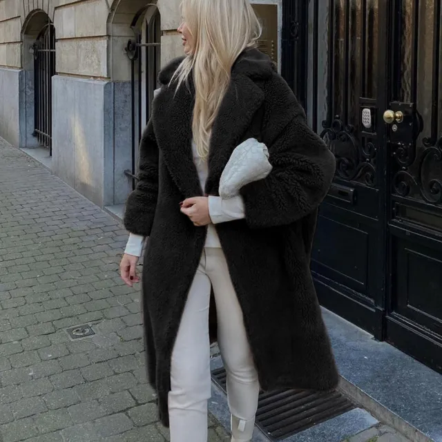 Fashion Faux Fur Long Faux Lamb Wool Coat Black - Shop at LoveMi
