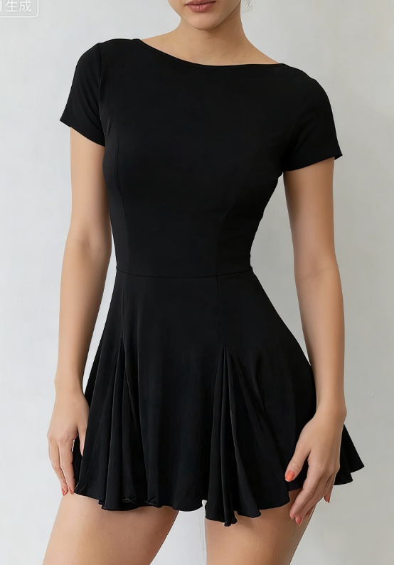 Boat Neck Slimming A-Line Black Dress