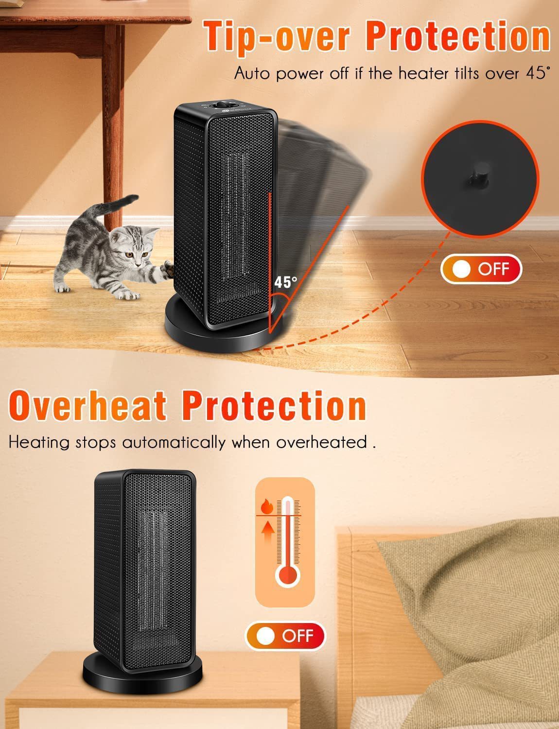 Radiateur Vertical Oscillant 1200 W — Chauffage à Bouton 7