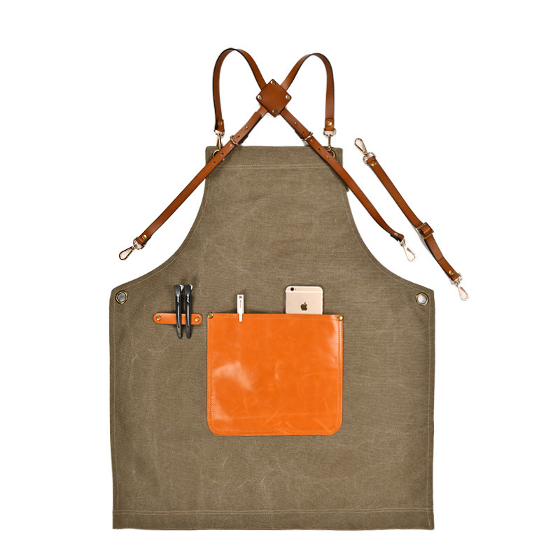 Title 4, Cross Strap Canvas Apron Washed Fabric Thick Le...