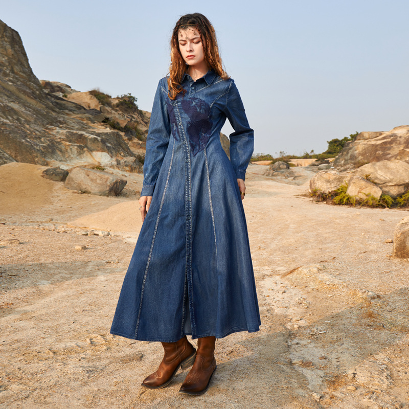 Women's Fashion Heavy Embroidery Loose Denim Dress — image 1