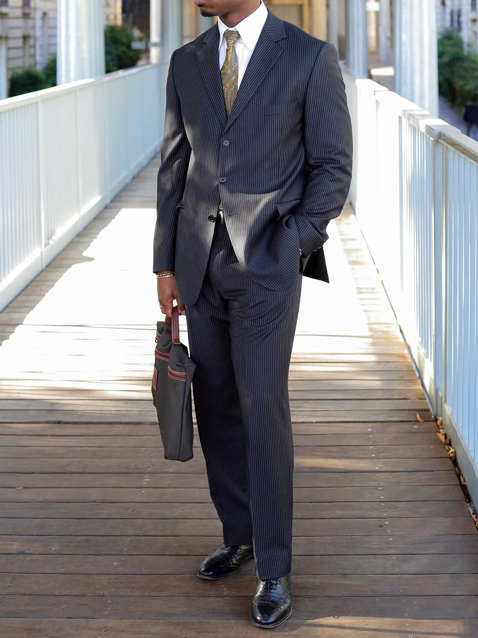 Men's Classic Striped Suit High Waist Pants Set