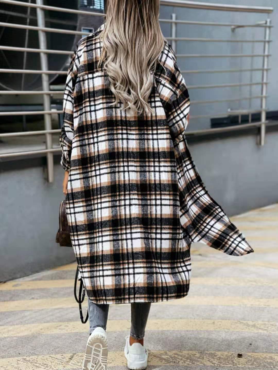 Title 1, New Style Lengthened Plaid Shirt Women