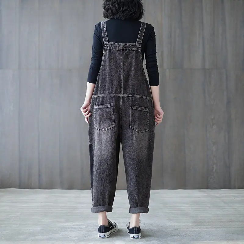 Korean Version Of Large Size Fat Sister Thin Wash Jeans Suspenders Women