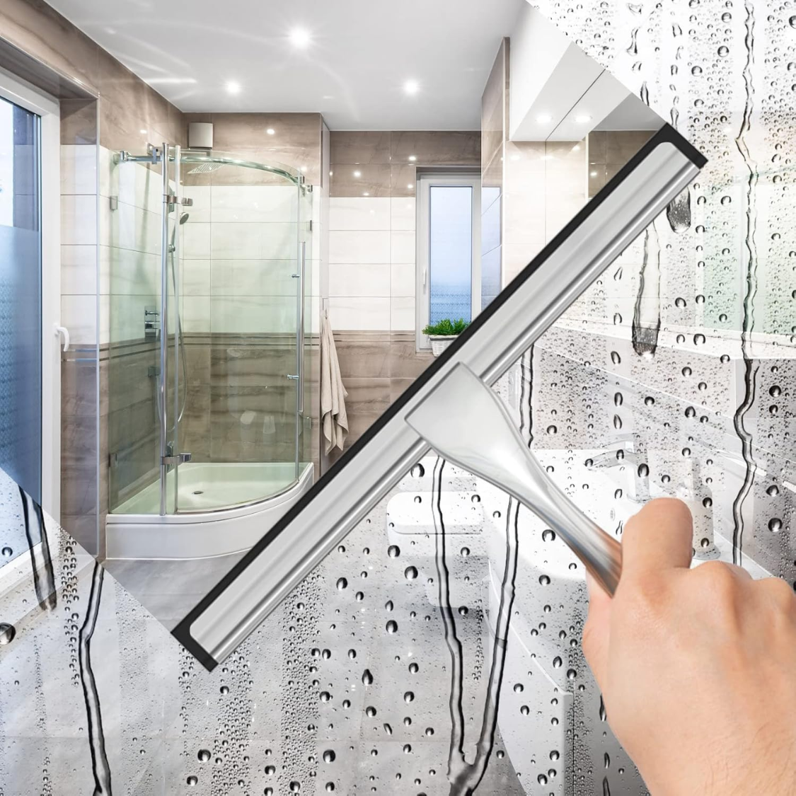 Raclette de douche tout usage en acier inoxydable pour porte en verre de douche avec – Image 3
