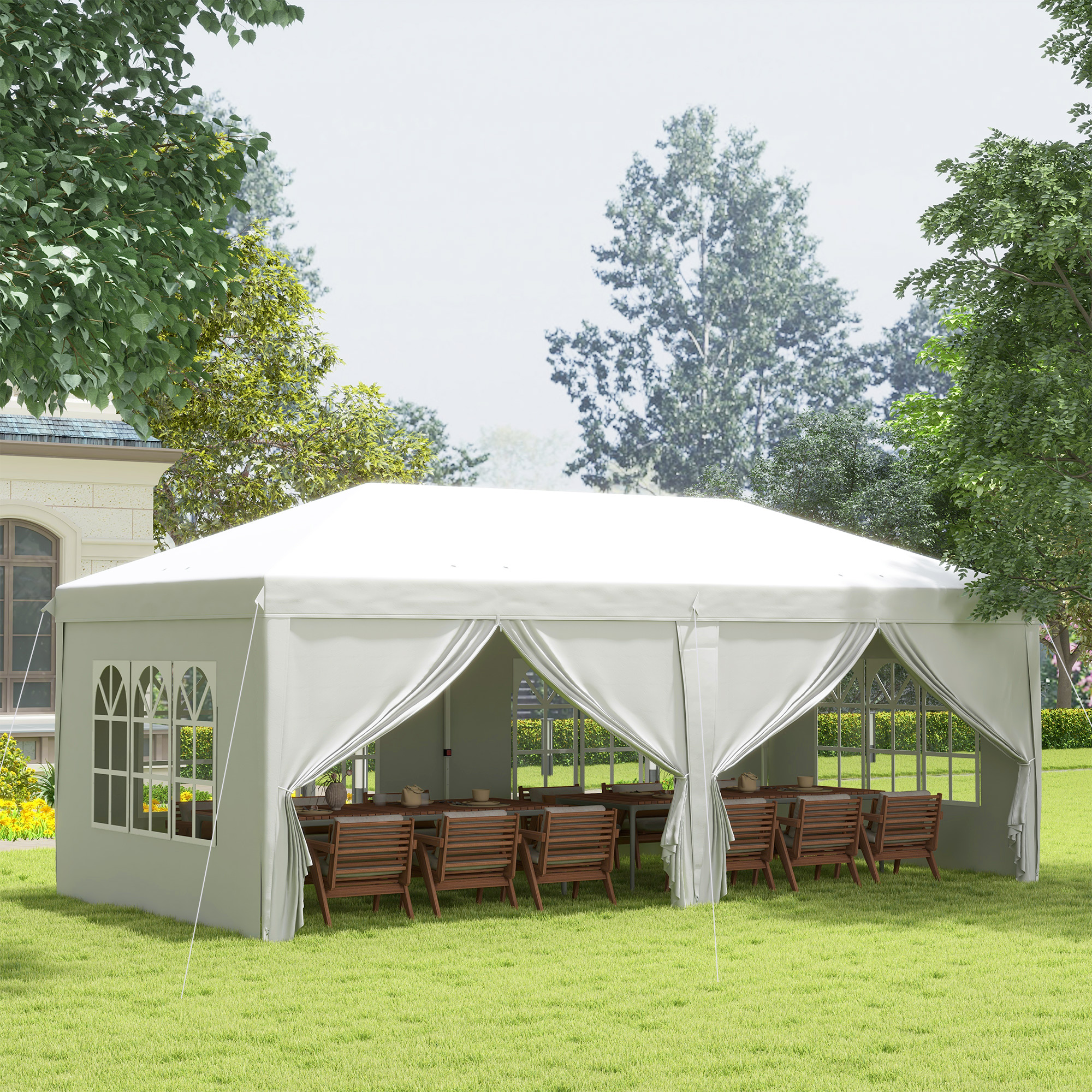 3x6m Pop-Up Gazebo, With Curtain Walls And Windows, White — image 11