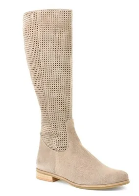 Low Heel Large Size Round Head Air Vent Suede High Boots Beige - Shop at LoveMi
